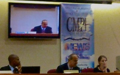 L-R: Dr. Uchenna Ekwo, President/Founder,
Center for Media & Peace Initiatives Inc,
Osama Abdelkhalek, Deputy Permanent Representative, Mission of the Arab Republic of Egypt to the United Nations, and Jennifer Dunham, 
Senior Research Analyst, Freedom of the Press, Freedom House, New York